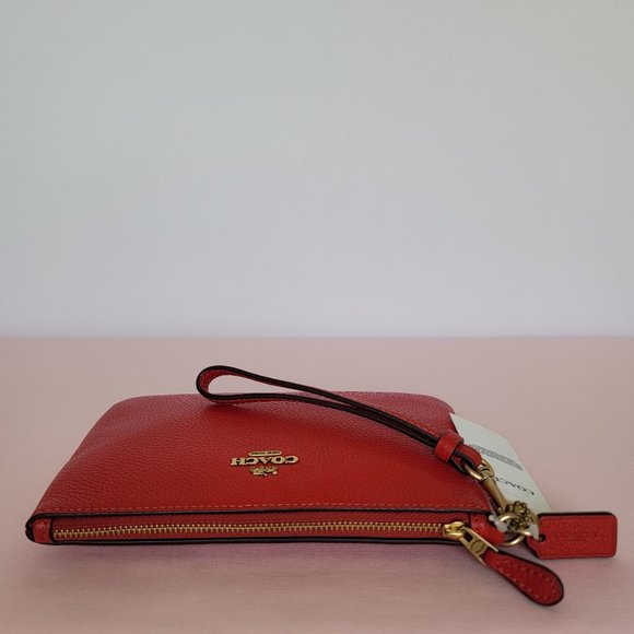 COACH Small Wristlet in Polished PebbleD Leather- Sport Red⭐ - Picture 8 of 16